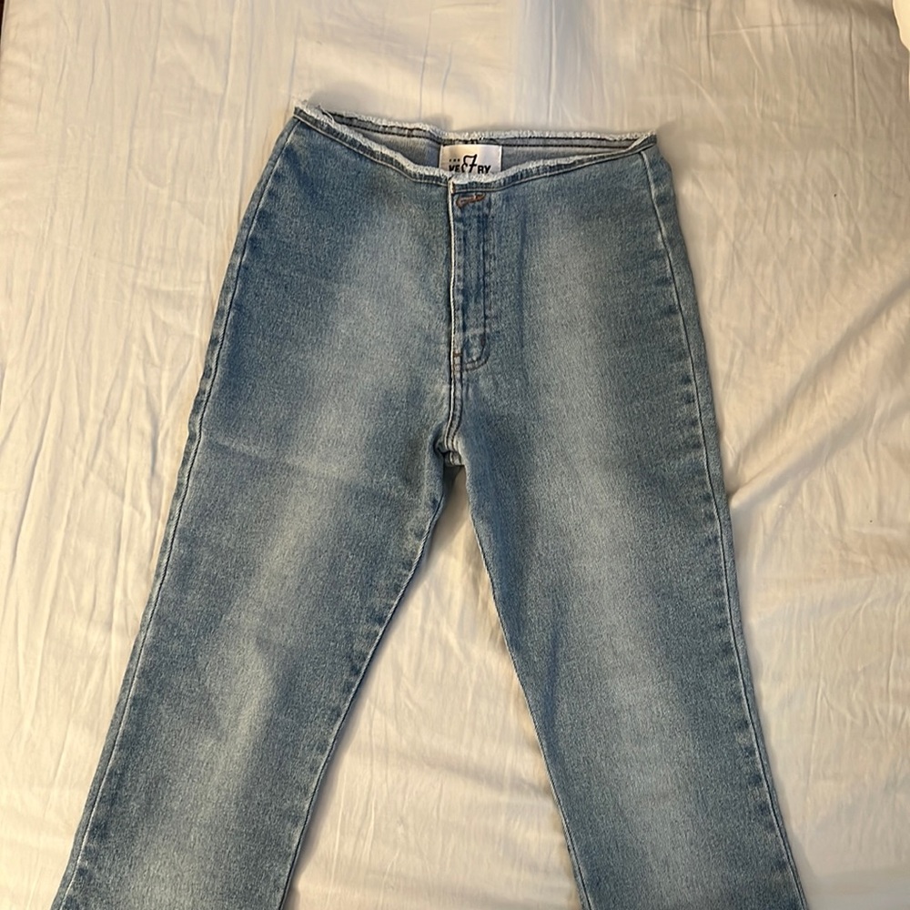Low-rise, light-wash flare jeans